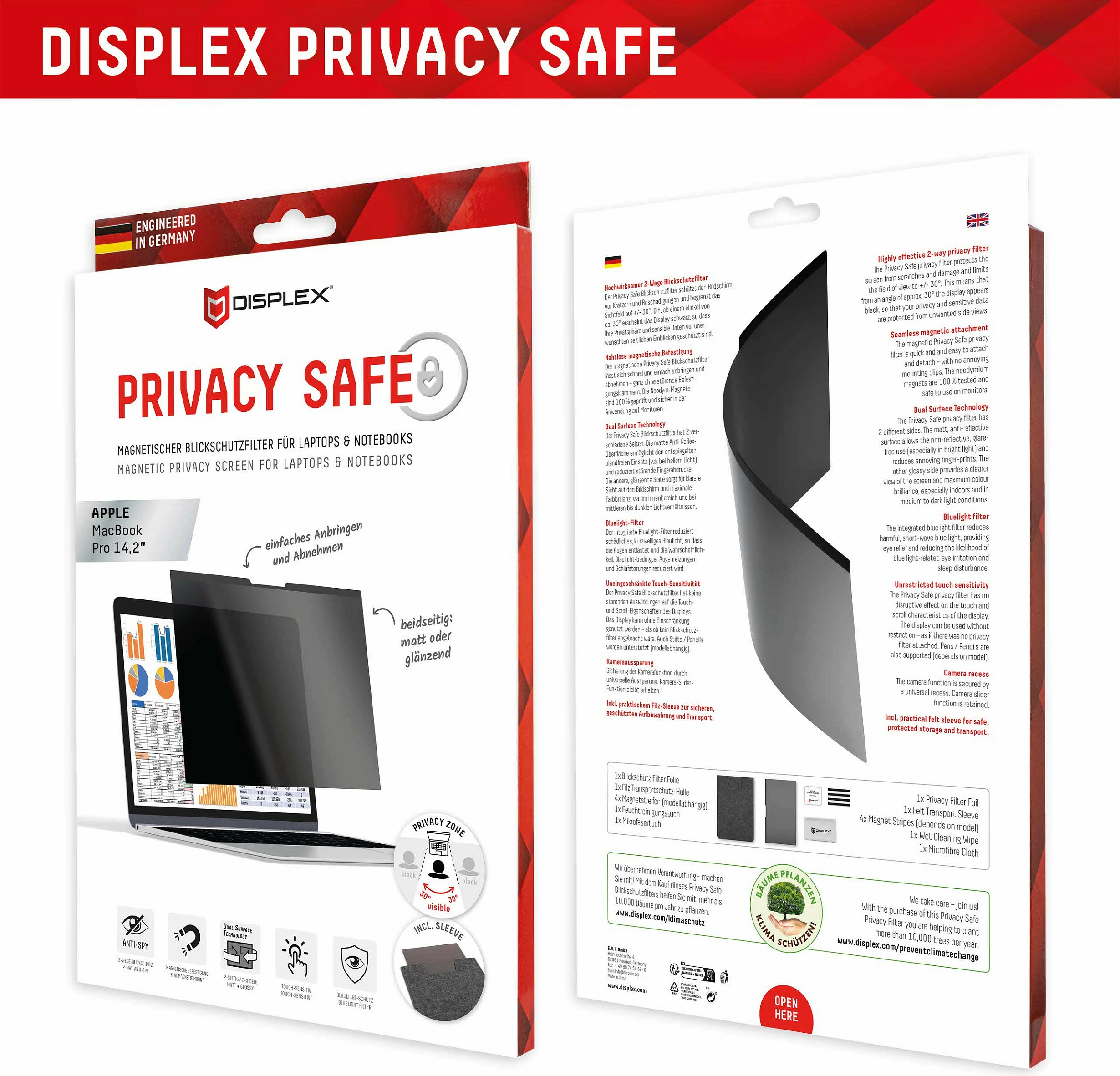 Filtër privatësie për ekran DISPLEX Privacy Safe për MacBook Pro 14,2", magnetik, i zi