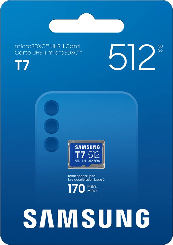Kartelë microSD Samsung T7 512GB, UHS-I U3 V30 A2, 170MB/s, Blu