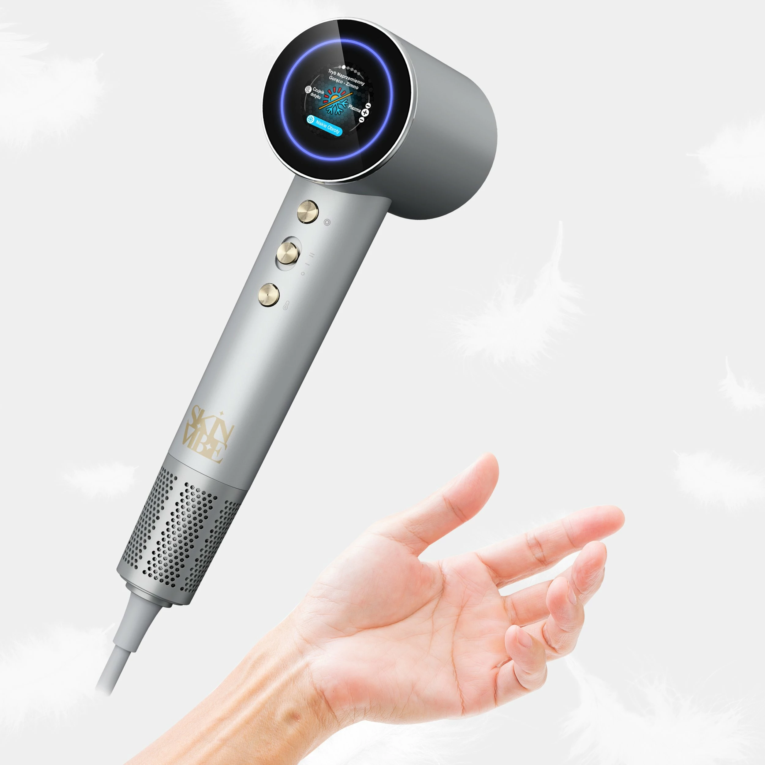 Tharëse flokësh SkinVibe Aurea Family X Plasma SV-001SL 1600W me plazmë, ionizim dhe difuzor, gri metalike, set 3 gryka