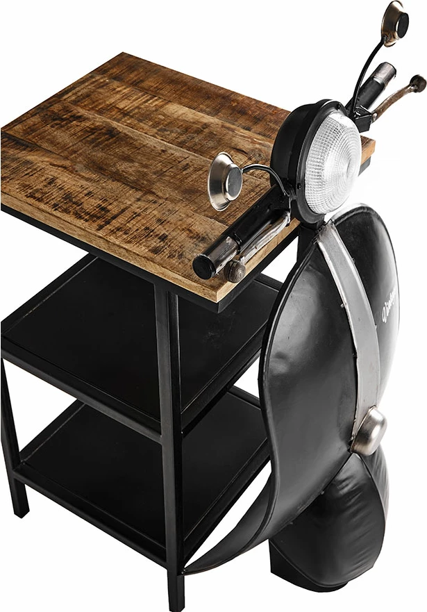 Tavolinë anësore MINI VESPA me rafte, e zezë, argjend, natyrale, 61x45x88