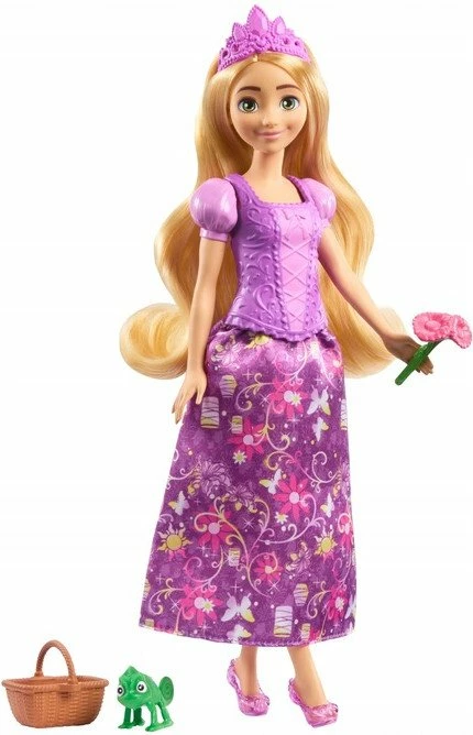 Kukull Mattel Disney Princess Rapunzel JBG09 27 cm, set 2-në-1 me 2 veshje dhe 8 aksesorë, vjollcë