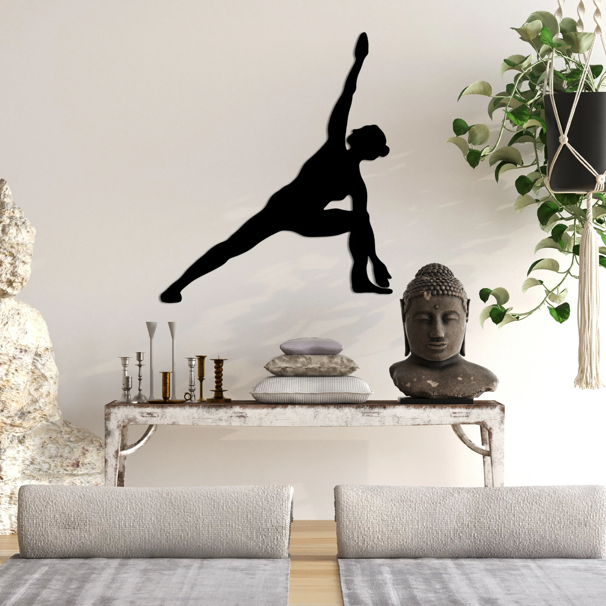 Aksesor dekorativ metalik për mur, Yoga 13, ngjyrë e zezë, Wallity, 47x55cm