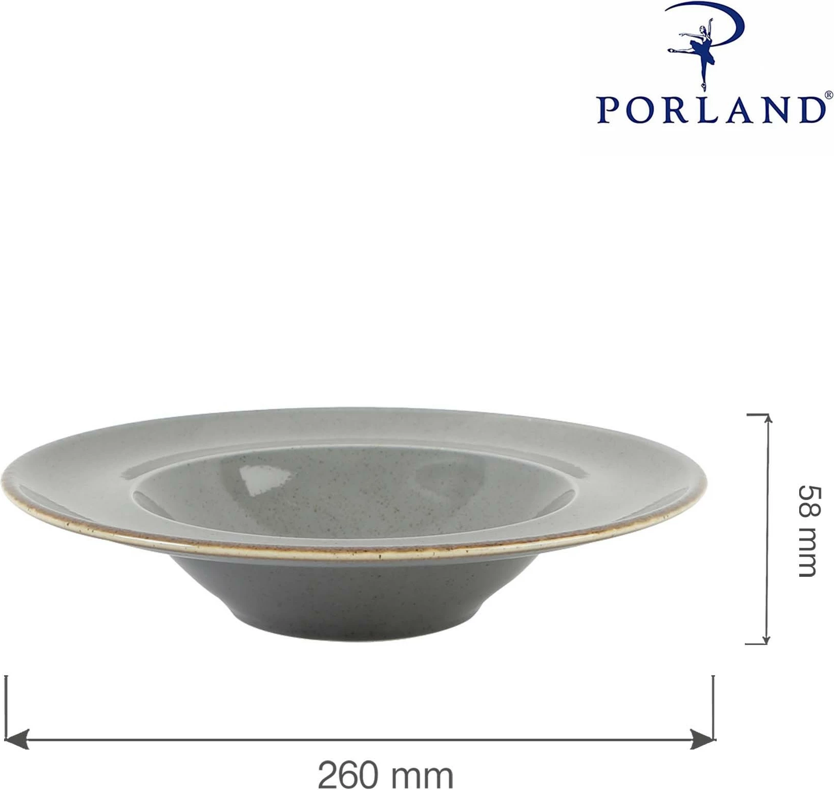 Pjatë për pasta Porland Seasons Stone Ø260 mm, porcelan, gri e errët, set 6 copë