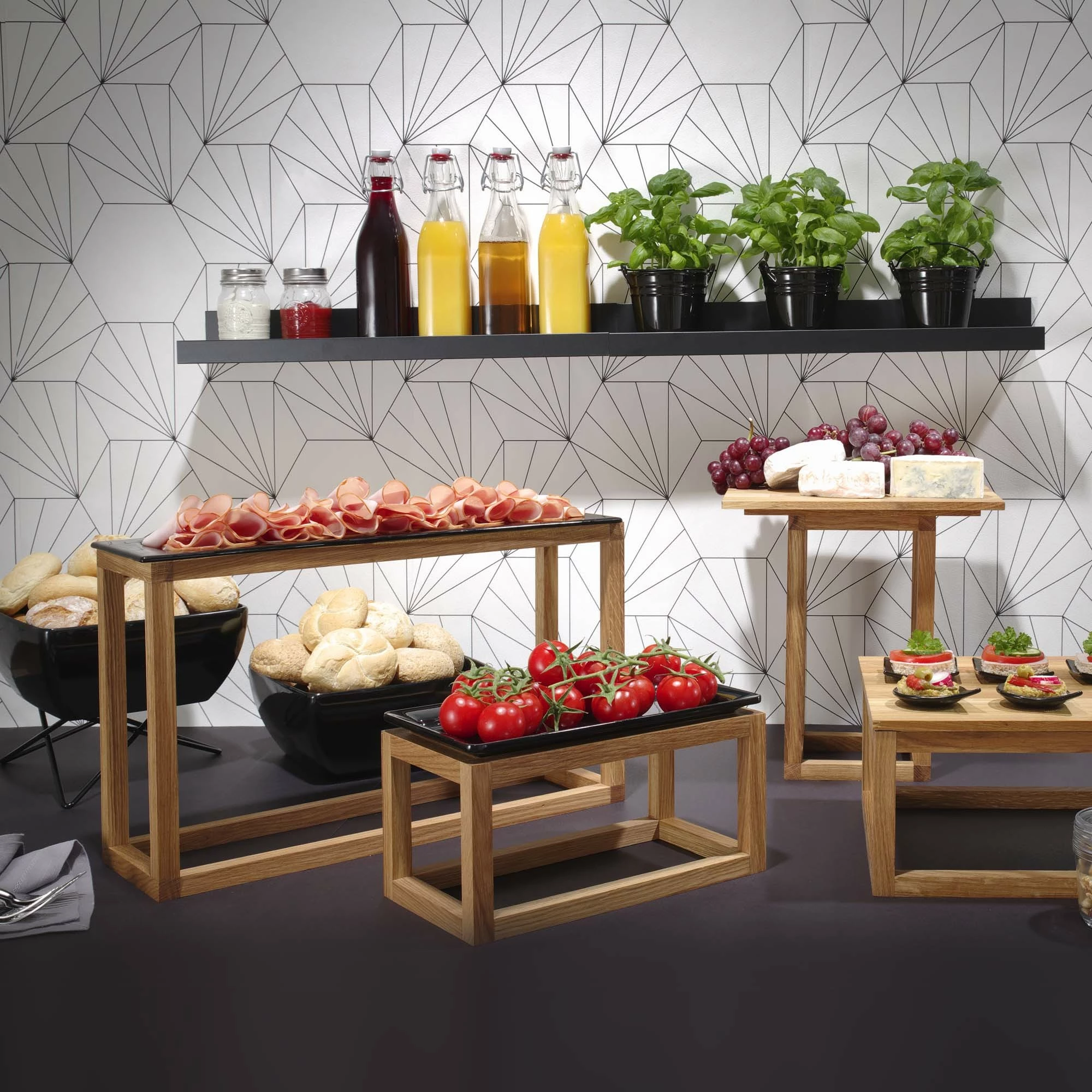 Stendë tabaka palosëse, Fine Dine, Madeira Black Teakstand 980/830 mm, dru, e zezë/kafe