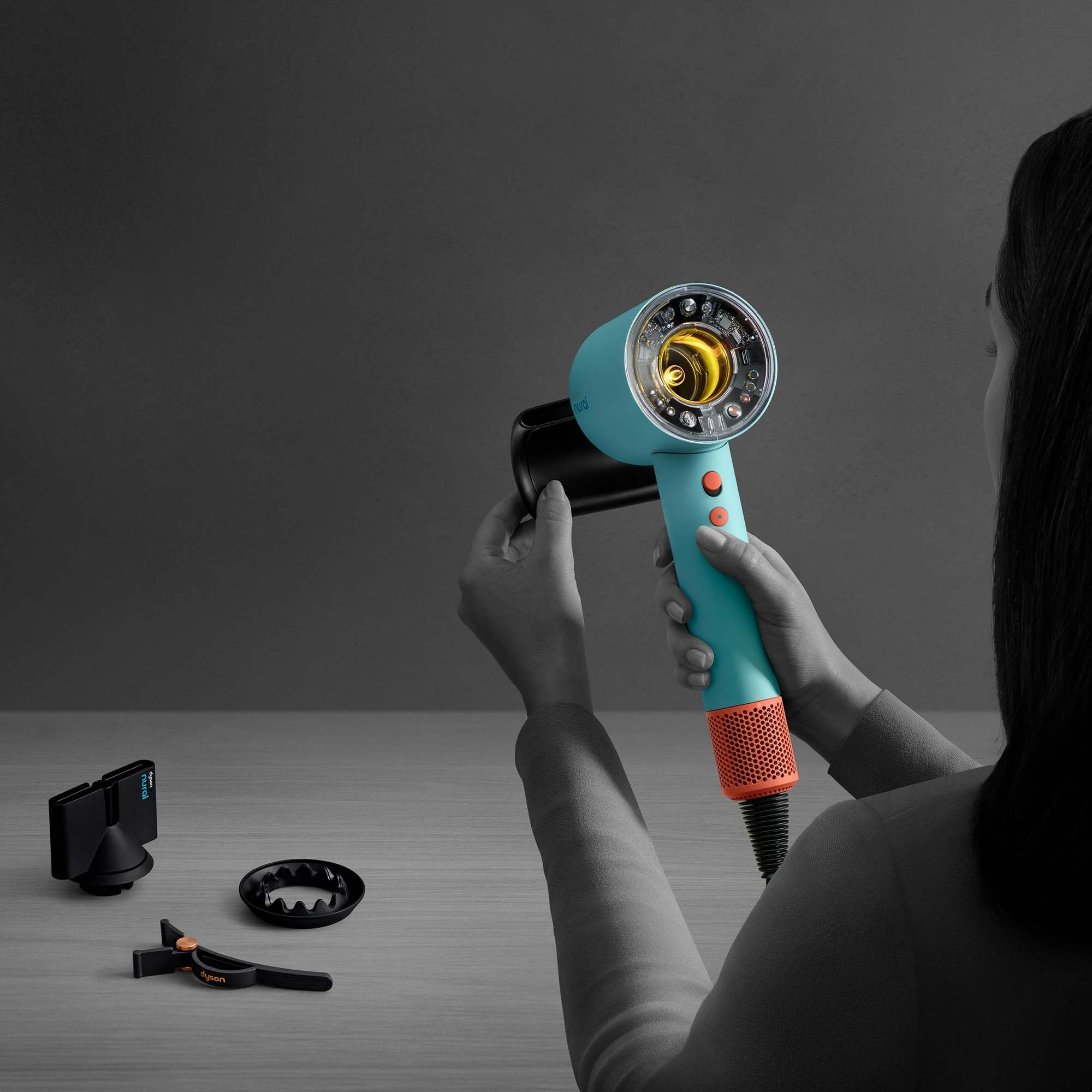 Tharëse flokësh Dyson Supersonic Nural, 1600 W, 13.3 l/s, Blu, Portokalli