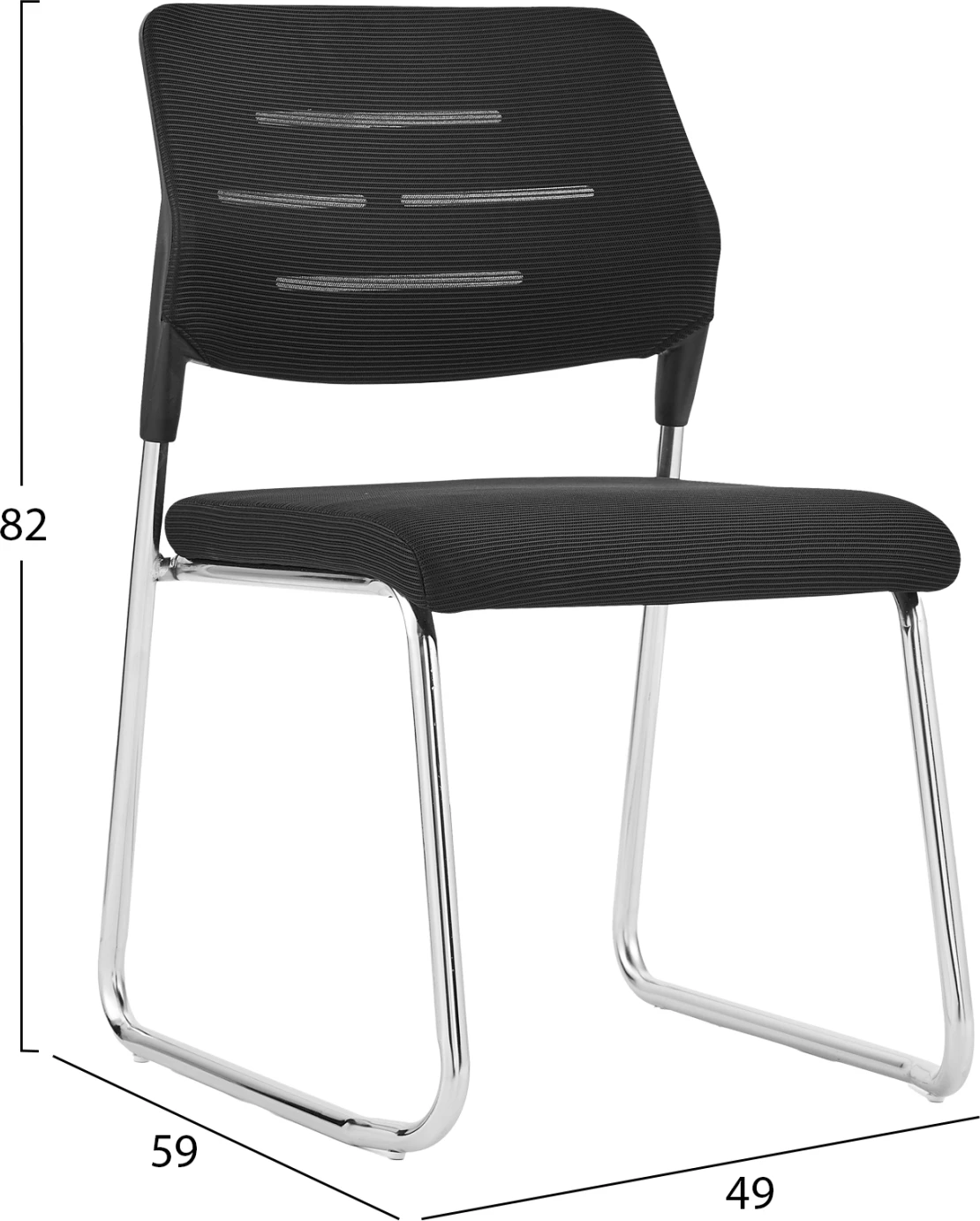 Karrige vizitorësh TRABBEL, material rrjetë e zezë, këmbë metalike, 49x59x82cm, set prej 6 copash