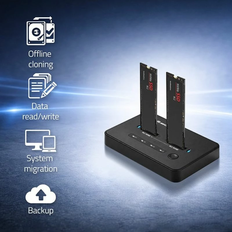 Stacion docking SSD Qoltec M.2 NVMe, USB-C, 20Gb/s, dual 2x8TB