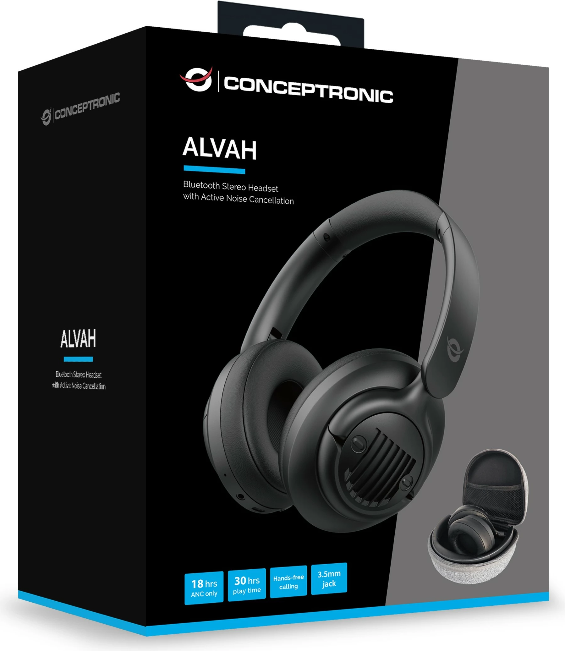 Kufje Conceptronic Wireless BT 5.4, stereo, 30 orë, anulim zhurme, të zeza