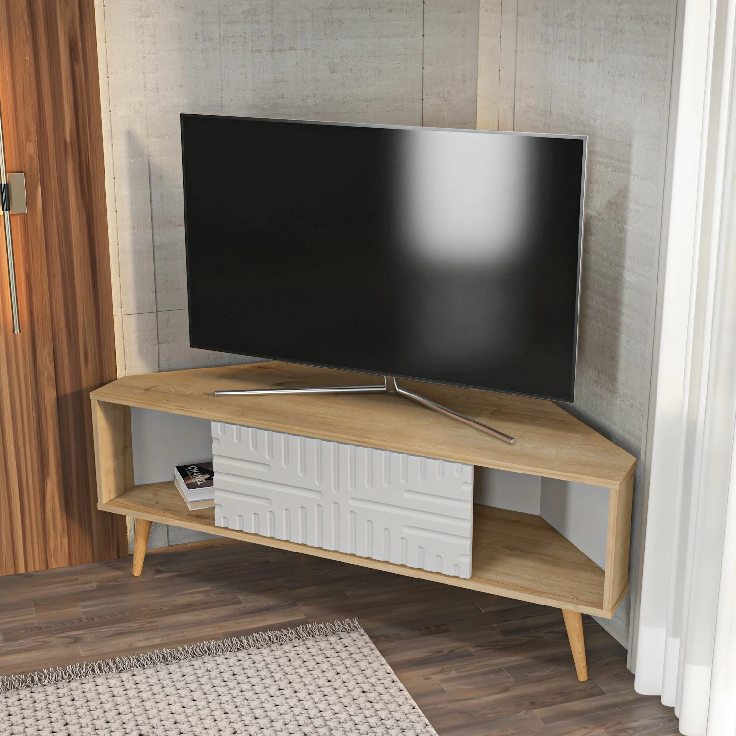 Komodë TV Skye Decor, ngjyrë lis safir, e bardhë