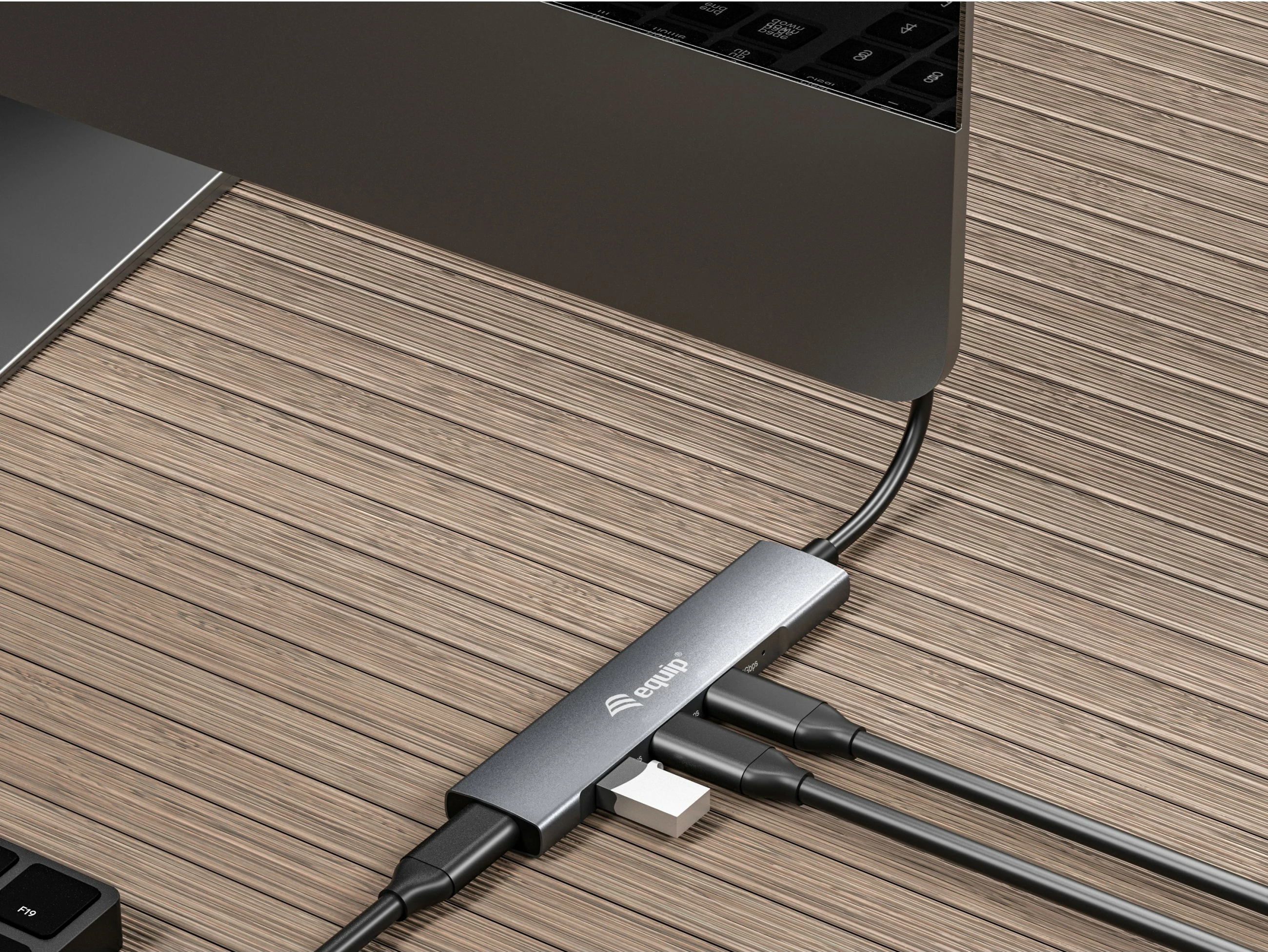 USB hub Equip 4 porte USB 3.2 Gen 1 Type-C, alumini, zi, argjendt, 0.15m