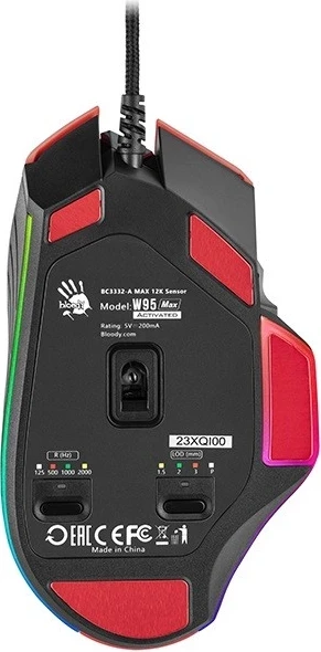 Mausi për lojëra A4tech Bloody W95Max, USB, me dritat RGB dhe ngjyrë të zeza-kuqe