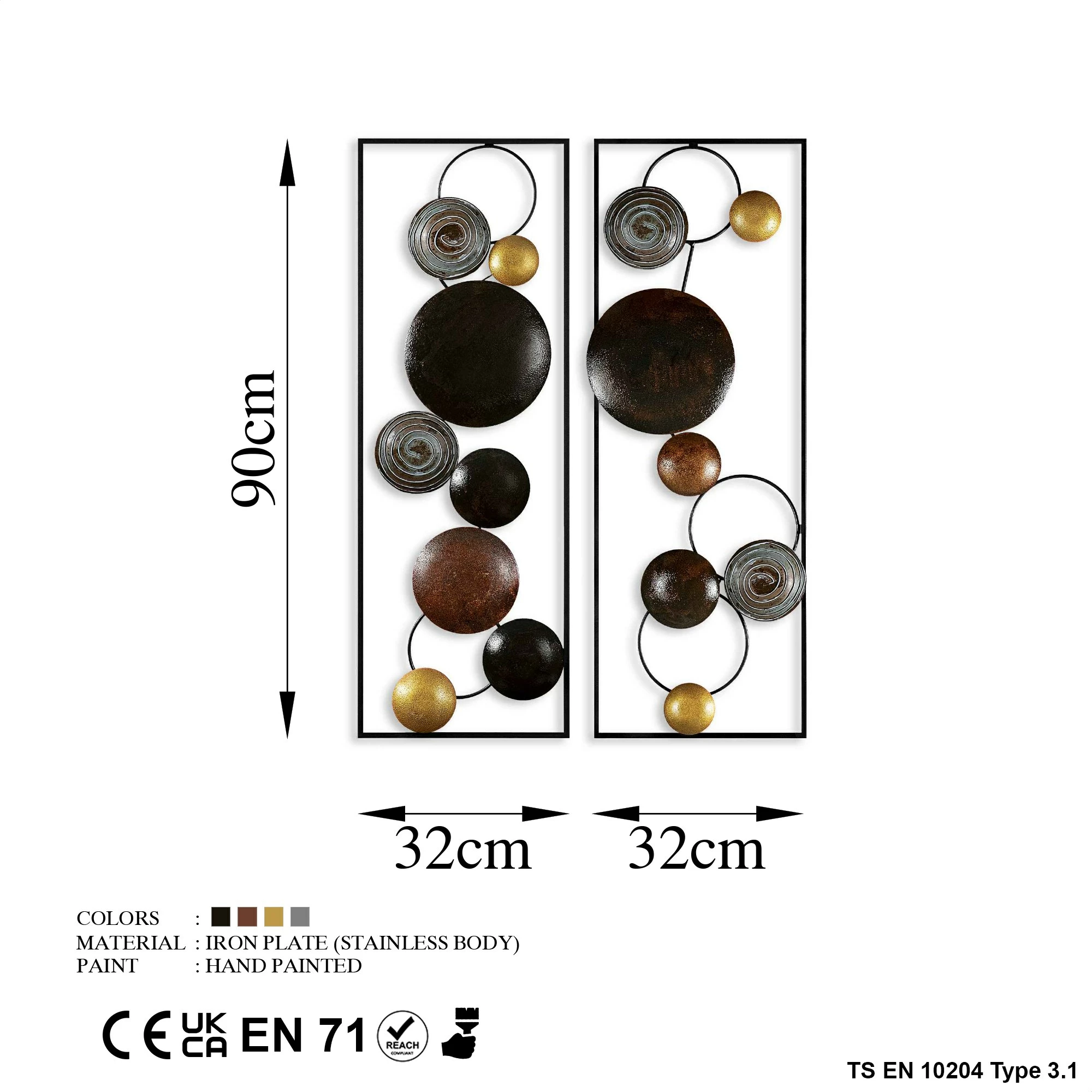 Aksesor dekorativ metalik për mur, Wallity, teksturë, 2 copë