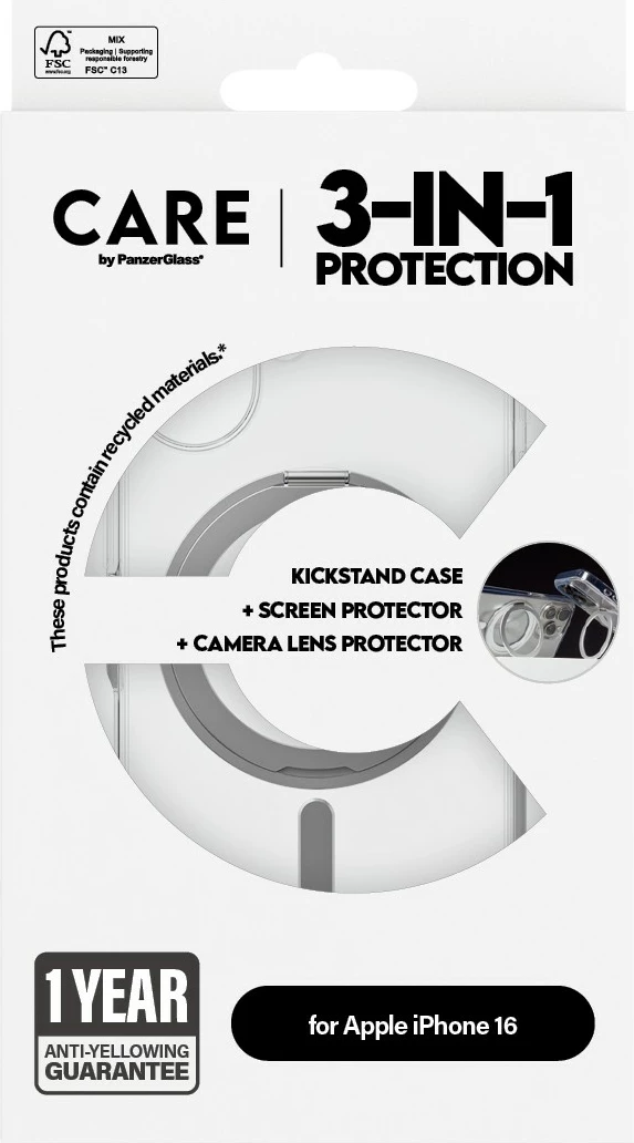 Mbështjellës PanzerGlass për iPhone 16, 3-në-1, transparent