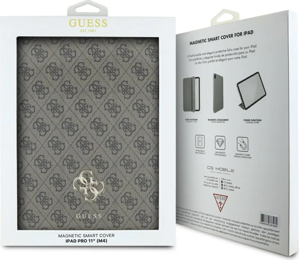 Mbështjellës Guess Magnetic 4G Big Logo për iPad Pro 11" 2024, Kafe