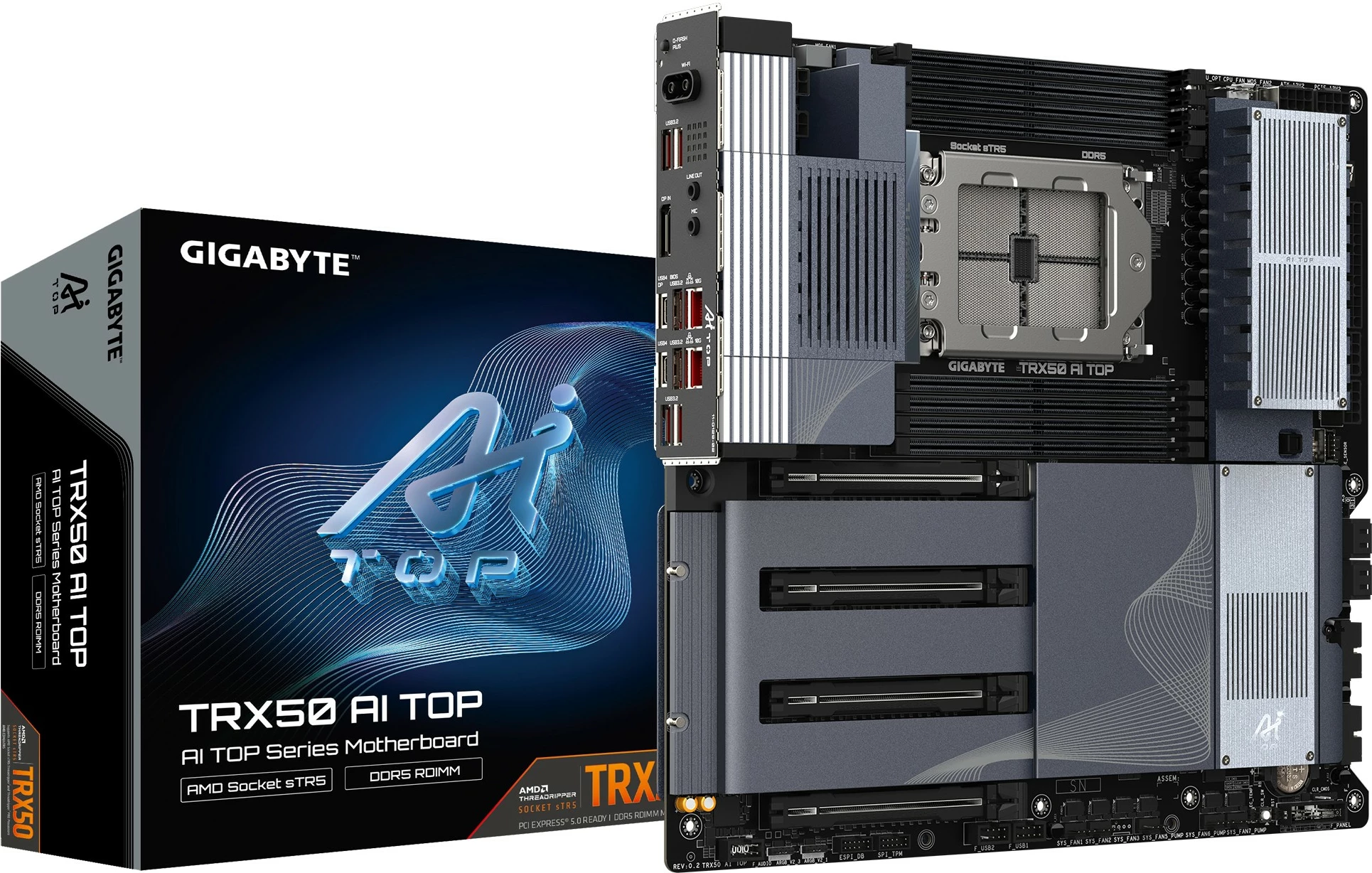 Pllakë amë Gigabyte TRX50 AI TOP, sTR5, ATX, për Threadripper, gri