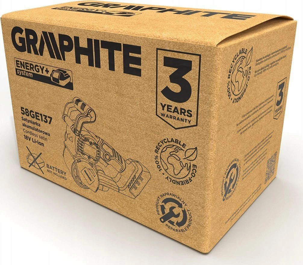 Brus/lyerës pa kabllo Graphite Energy+ 58GE137 18V, 100 x 80 mm, brushless, pa bateri/pa karikues, gri/zi, set 1 copë