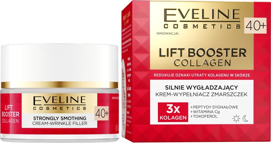 Krem fytyre anti-rrudha për femra Eveline Cosmetics Lift Booster Collagen Strong Smoothing Wrinkle Filler, 50ml