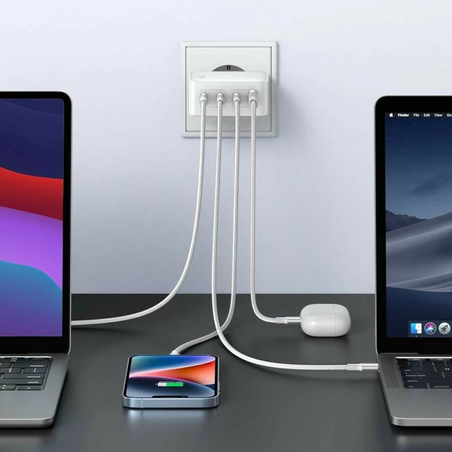 Karikues universal Ugreen Nexode 100W GaN, 4 porta USB-C/USB-A, i bardhë