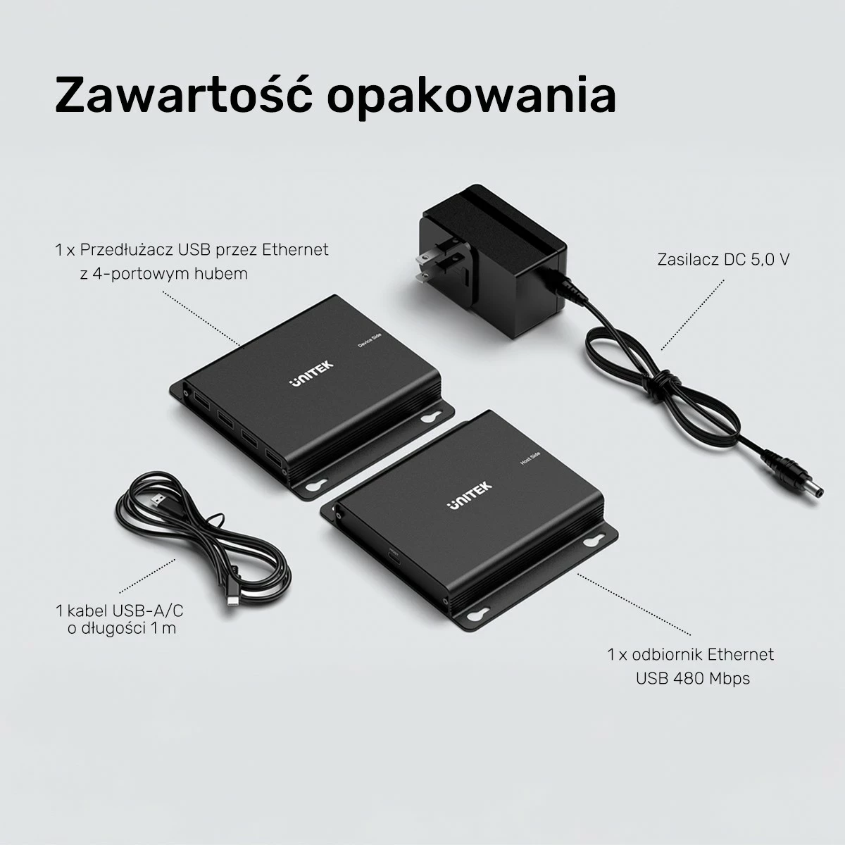 USB-C extender Unitek, 4x USB-A, Ethernet, 150m, 480Mbps