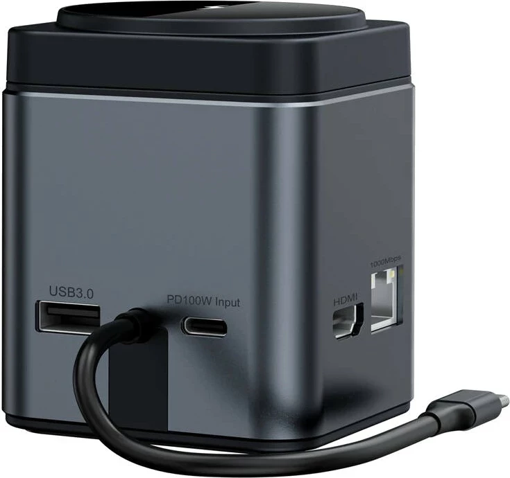 Stacion dokimi USB-C BlitzWolf 9-n-1 me Qi 15W, HDMI 4K, RJ45, PD 100W, gri