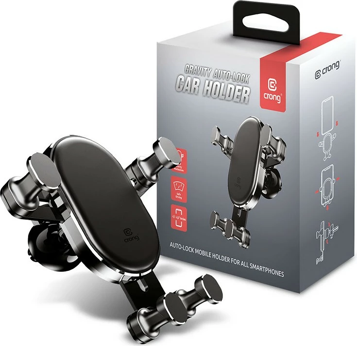 Mbajtës telefoni për veturë CRONG Gravity Car Mount, Auto-Lock, për telefona 4.7-6.5 inç, i zi