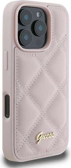 Mbështjellës Guess Quilted Metal Logo për iPhone 16 Pro Max, Rozë