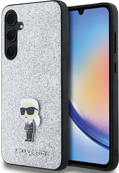 Mbështjellës Karl Lagerfeld Fixed Glitter Ikonik për Samsung Galaxy A35, argjendtë