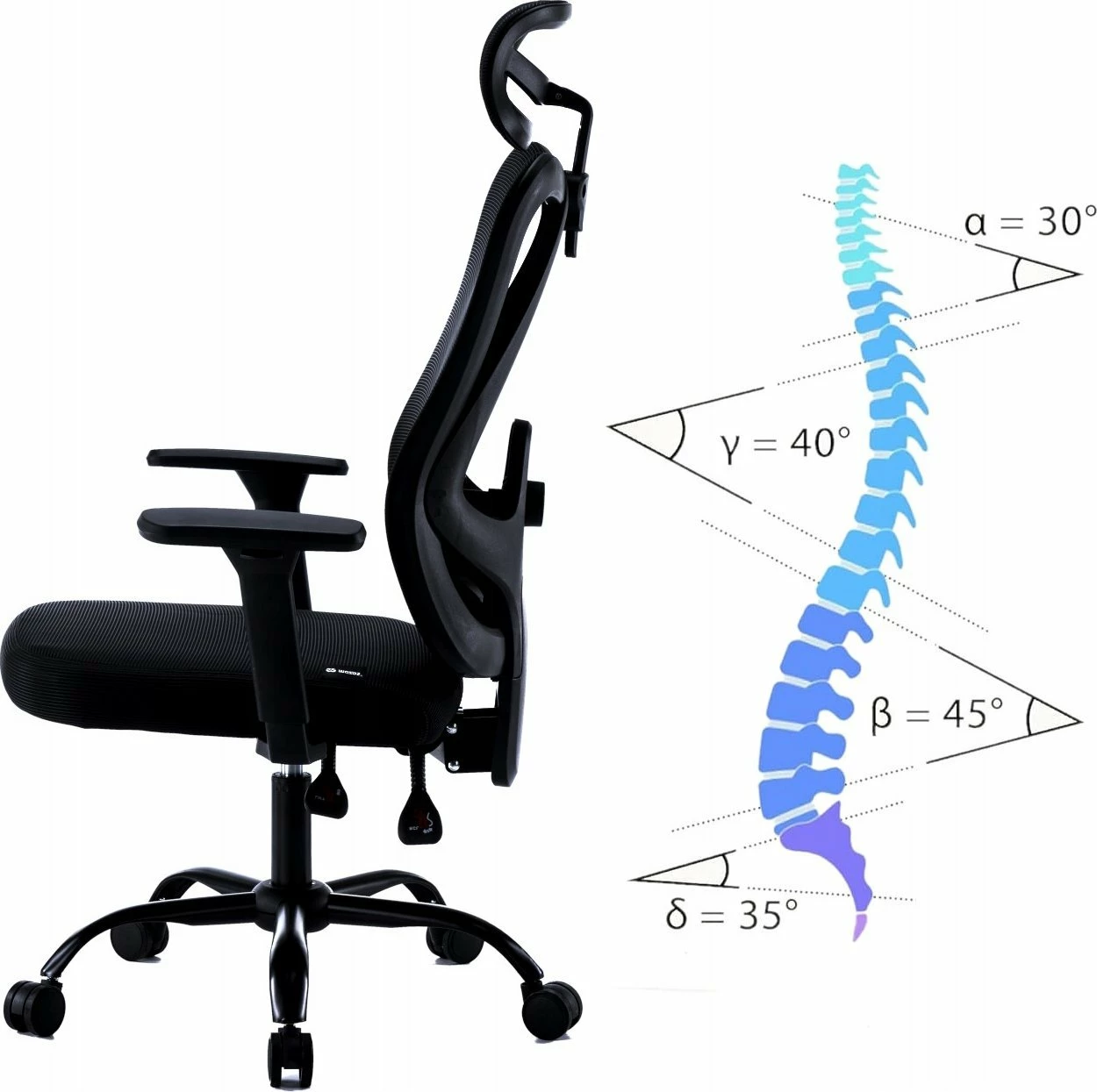 Karrige zyre ergonomike Mozos ERGO-X, 3D mbështetëse krahu, rregullim lartësie 43-53 cm, 120 kg, e zezë