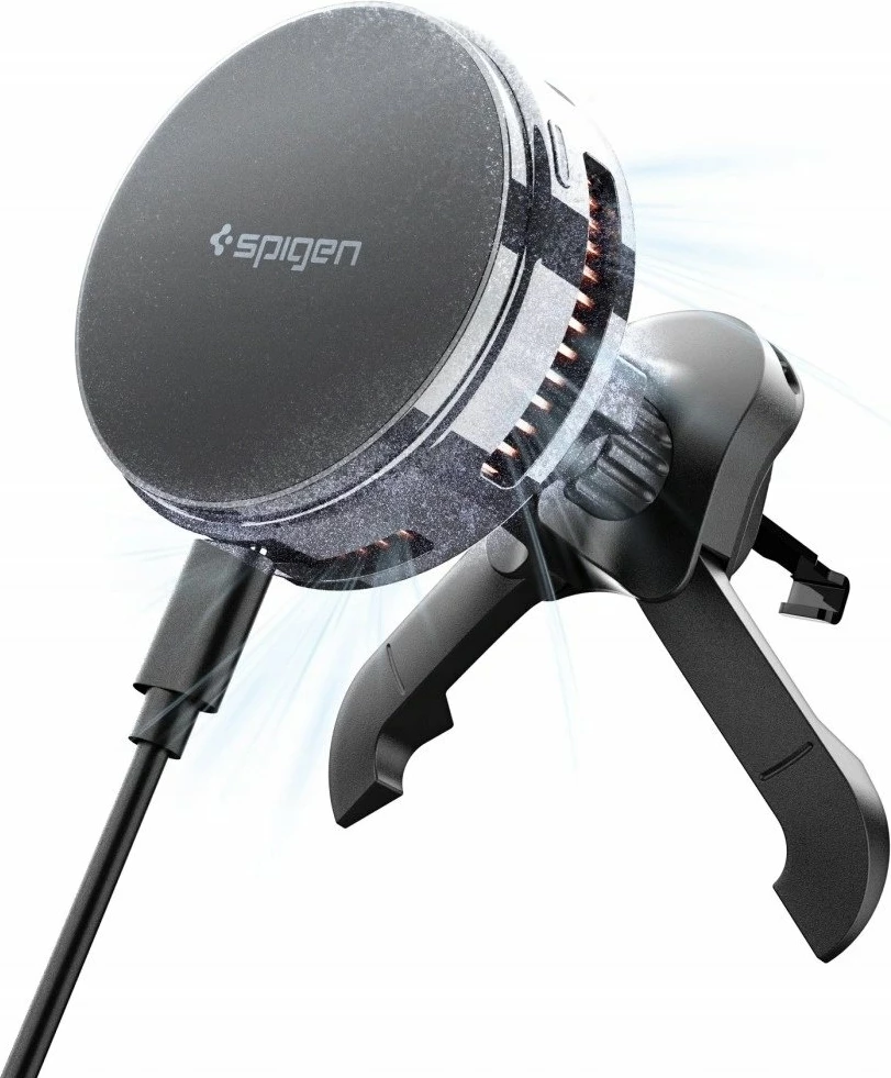 Mbajtës ventilimi me karikues pa kabllo Spigen ESSENTIAL EV25MFAQ Qi2.2 25W MagSafe me ftohje Peltier, i zi