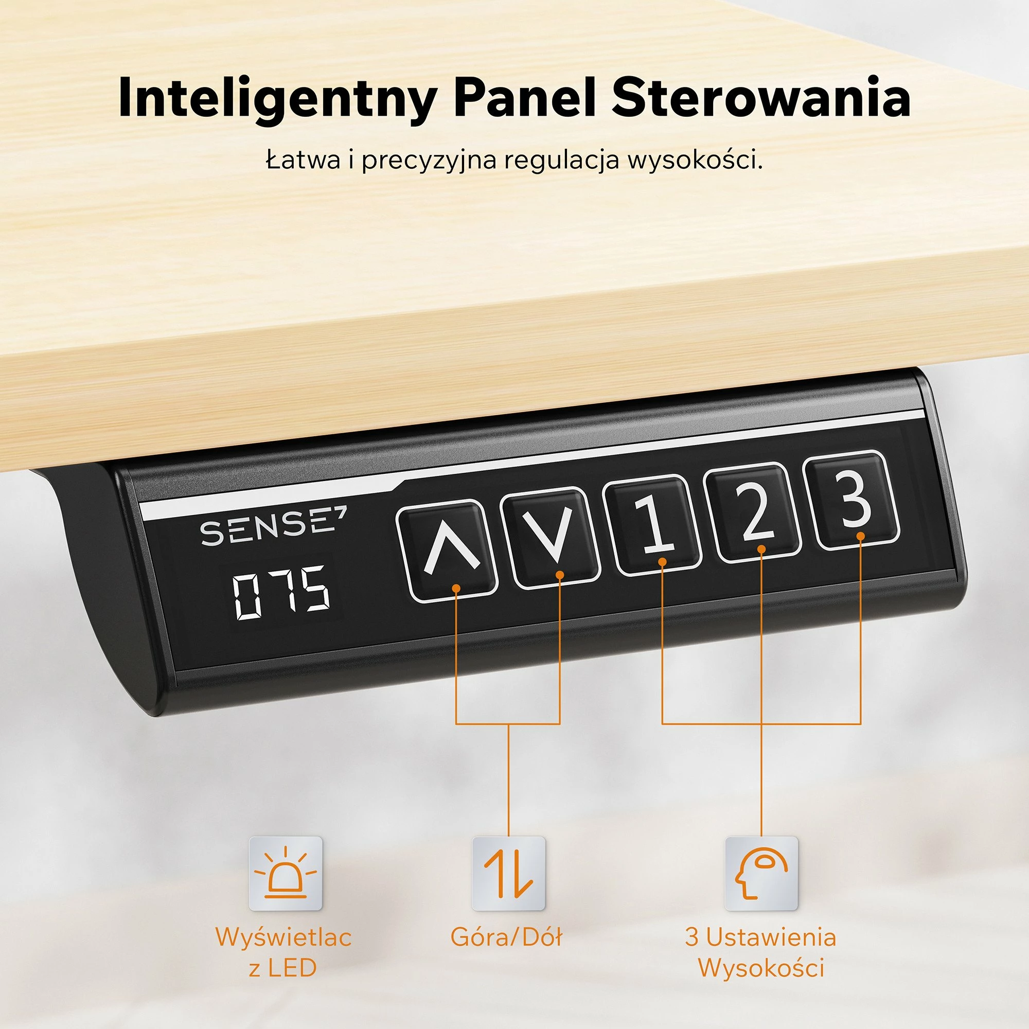 Tavolinë zyre/gaming elektrike SENSE7 NOJO LIGHT 140x70 cm, rregullim lartësie 72-118 cm, max 70 kg, kafe e çelët/bardhë, me mbajtëse kufjesh/çantë 2 copë