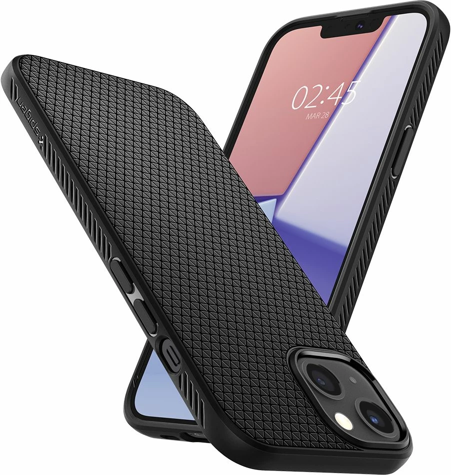 Mbështjellës, Spigen, Liquid Air për iPhone 13, TPU, i hollë, me airbagë në qoshe, e zezë mat, 1 copë