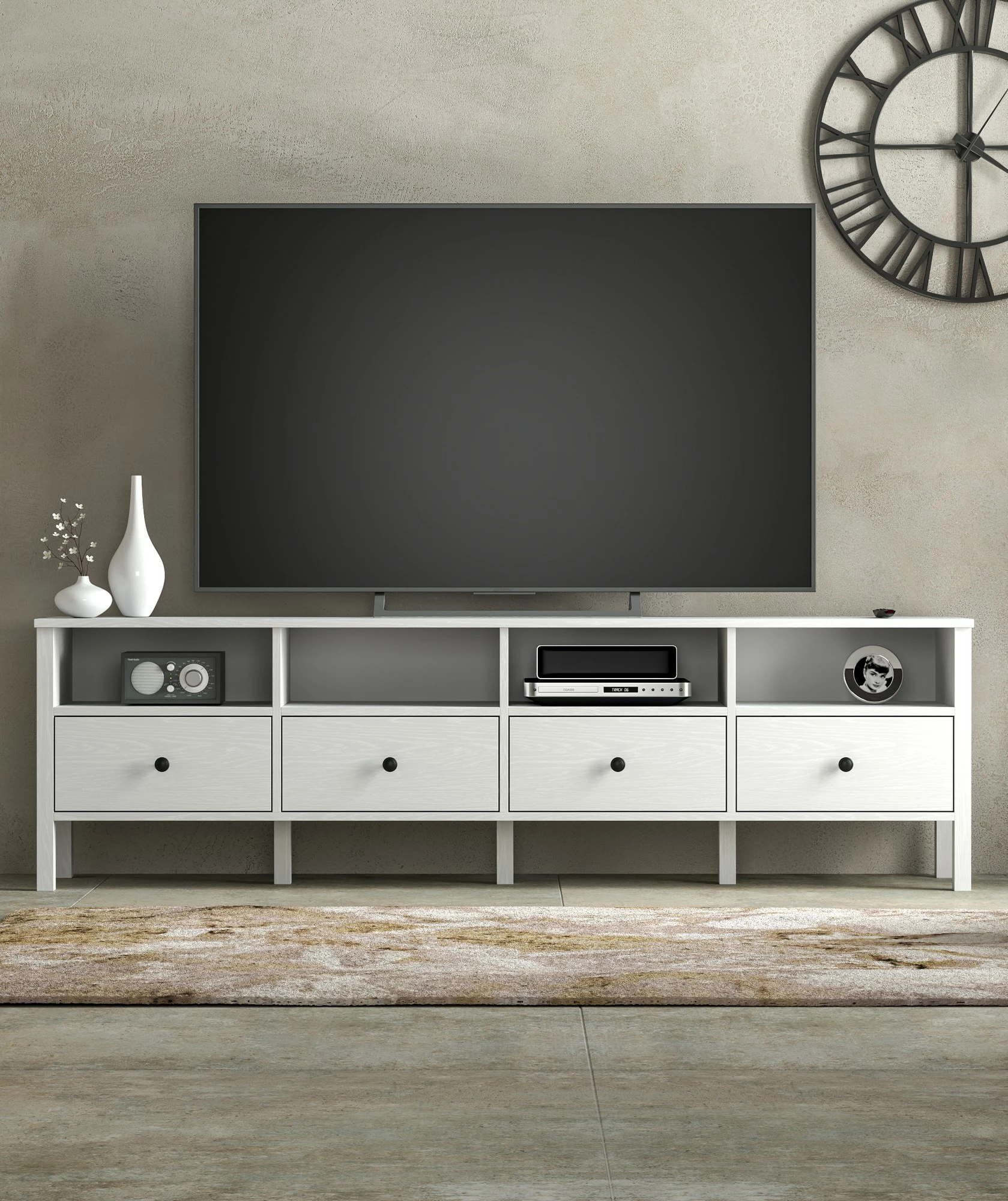 Komodë TV Hanah Home, FRN-20006, ngjyrë druri dhe e bardhë