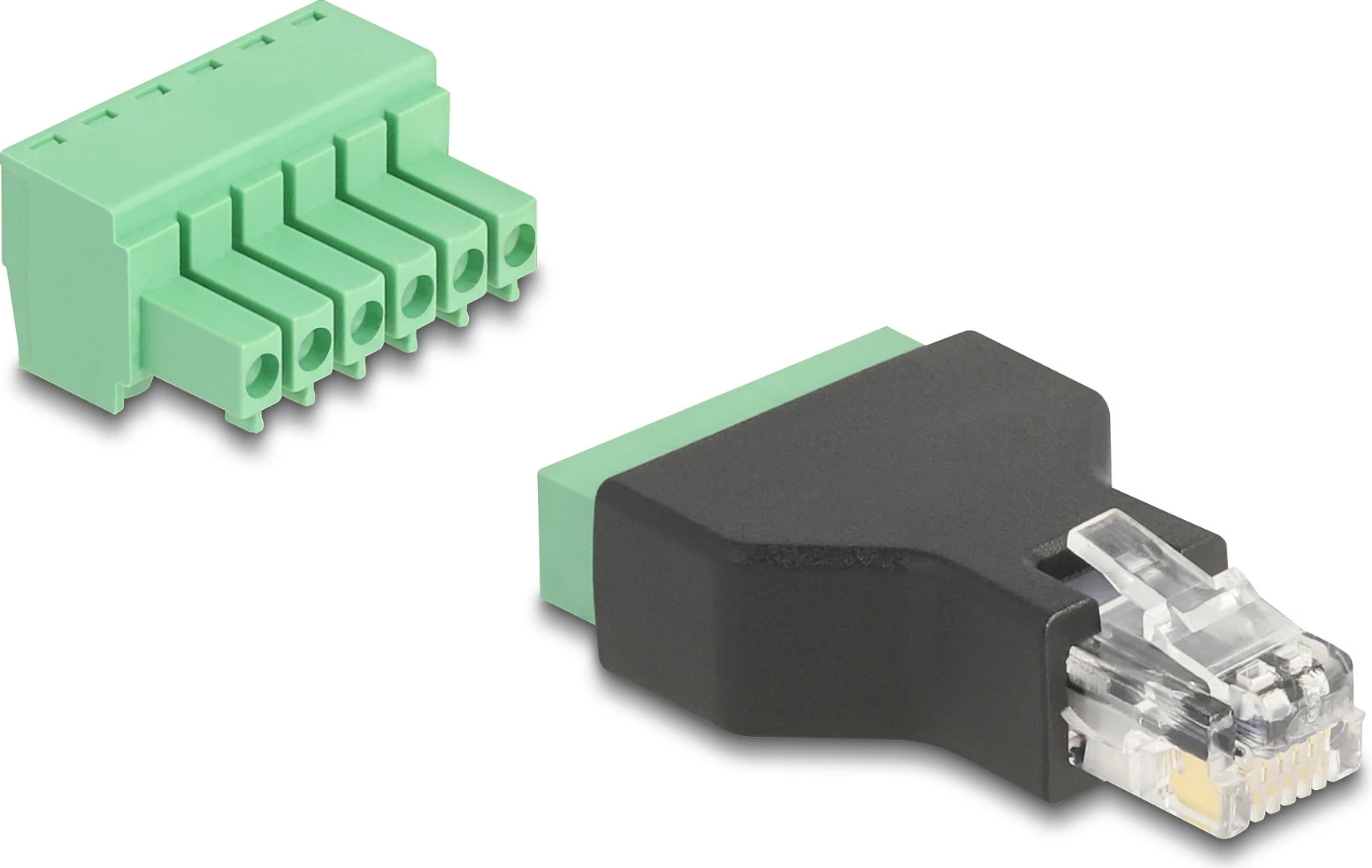 Adapter RJ12 në terminal bllok 6-pin DeLOCK, 2 pjesë, zi/jeshil