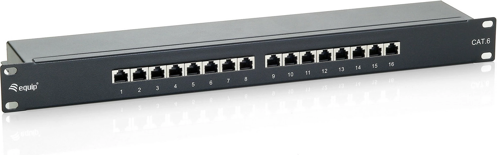 Patch panel Equip 16-portë Cat6, 1U, i zi, rack mounting