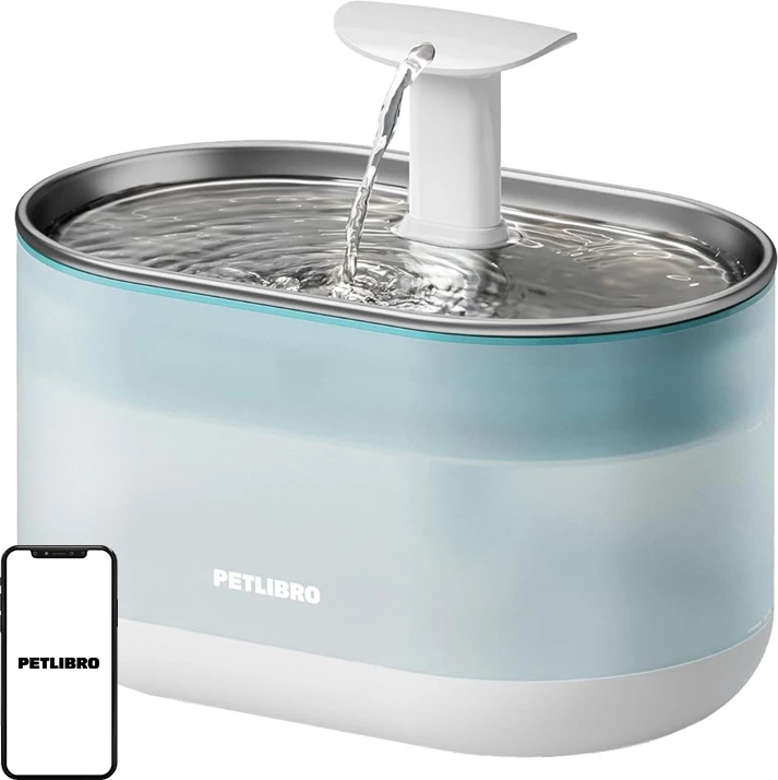 Fontanë uji për kafshë Petlibro Capsule PL-WF002-33W 2.1 L, filtrimi 4-shtresor, kapak inox, 4 filtra, blu e çelët