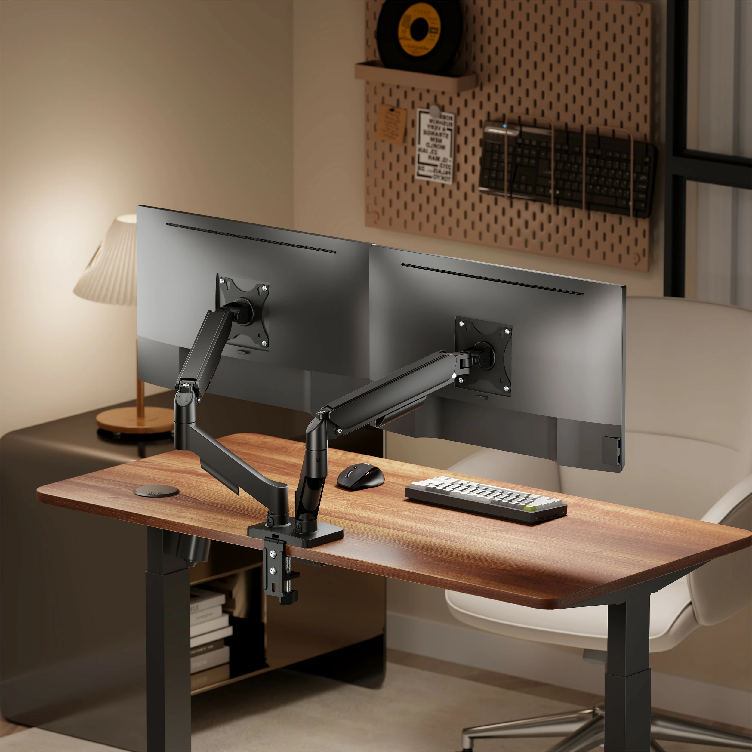 Mbajtëse monitori EQUIP, për tavolinë, 2x 17"-32", VESA 75x75/100x100, gas spring, e zezë