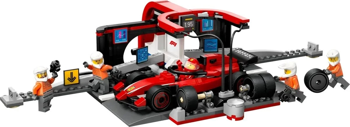 Set LEGO City 60443, Pit Stop & Pit Crew me veturë Ferrari, Kuq