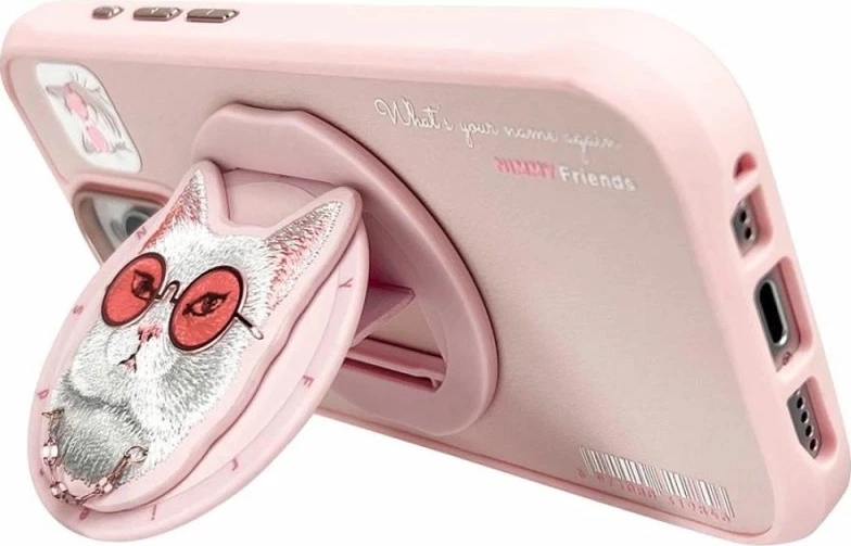 Kapak MagSafe për iPhone 16 Pro Nimmy Glasses Cool Cat, rozë