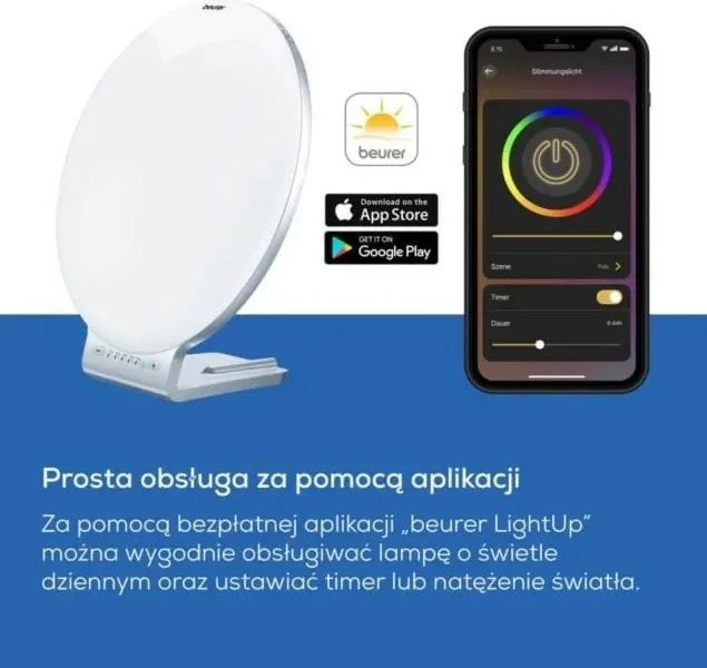 Lampë dite, Beurer TL100, 10000 lux, timer LED, 10 nivele ndriçimi, diametër 33.4 cm, Silver/White