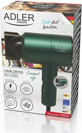 Tharëse flokësh ADLER AD2265 1200W, dorezë e palosshme, jeshile