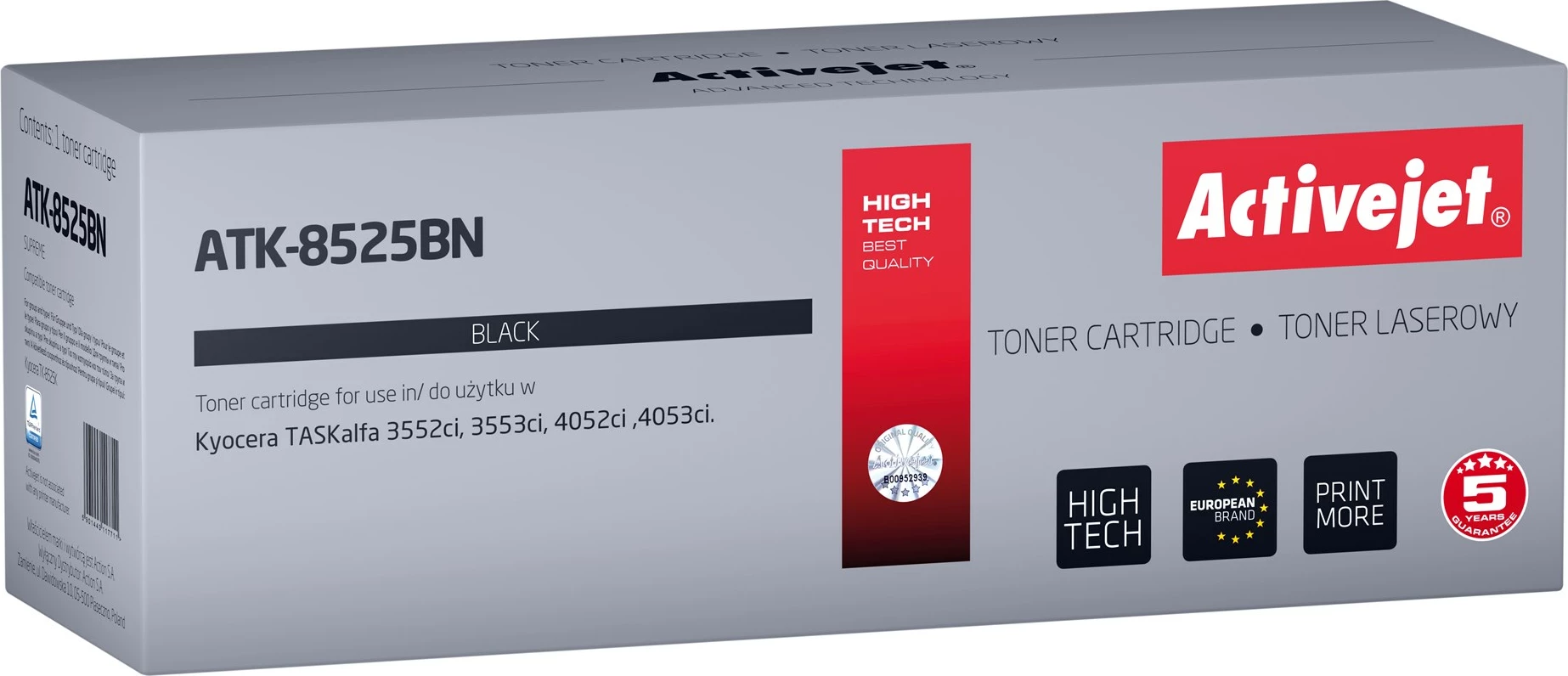 Toner zëvendësues Activejet ATK-8525BN për printerët Kyocera, 30000 faqe, i zi