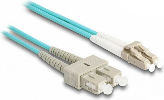 Kabllo fibër optike DeLOCK LC Duplex në SC Duplex, Multimode OM3, 2 m, LSZH, e blinduar, aqua