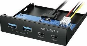 Panel USB hub i përparmë Graugear GG 18045 (G-MP02), USB 3.2 Gen 2, 4 porta (2x USB-A + 2x USB-C), 3.5\" bay, i zi