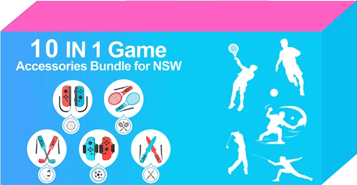 Set aksesorësh për Nintendo Switch, Hurtel, Nintendo Switch Sports 10-in-1, për Joy-Con, 10 pjesë, kuqe e kaltër