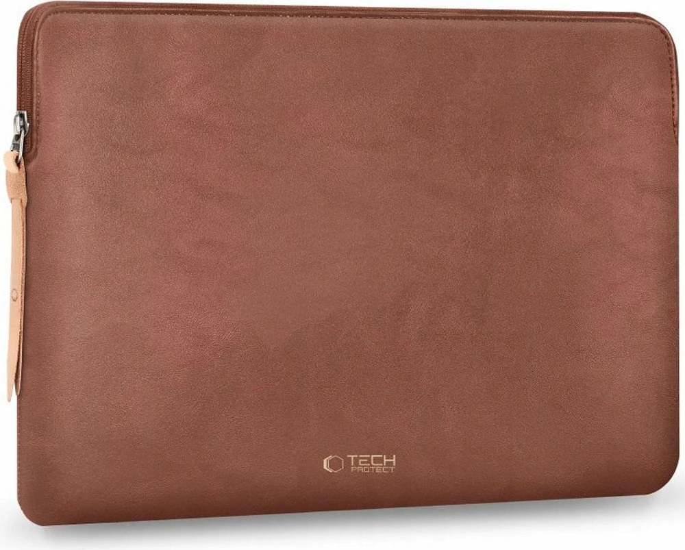 Mbështjellës për laptop Tech-Protect Fleece Case 16\", me zinxhir, lëkurë artificiale, kafe