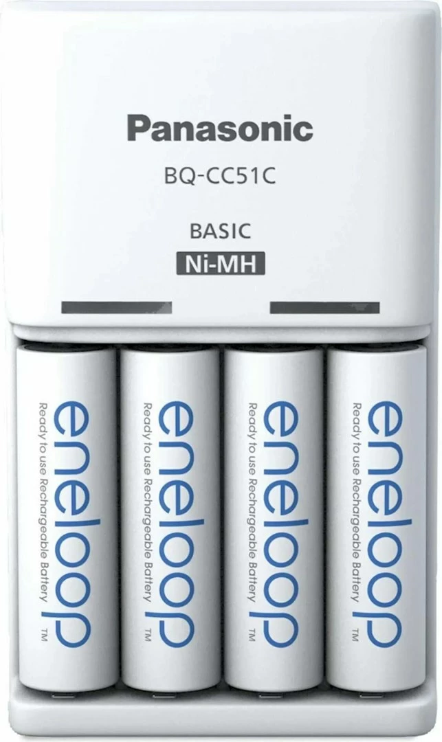 Karikues baterish Panasonic Eneloop Basic BQ-CC51 me 4x AA 2000 mAh, Bardhë