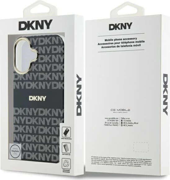 Mbështjellës DKNY Repeat Texture Pattern With Stripe për iPhone 16, i zi