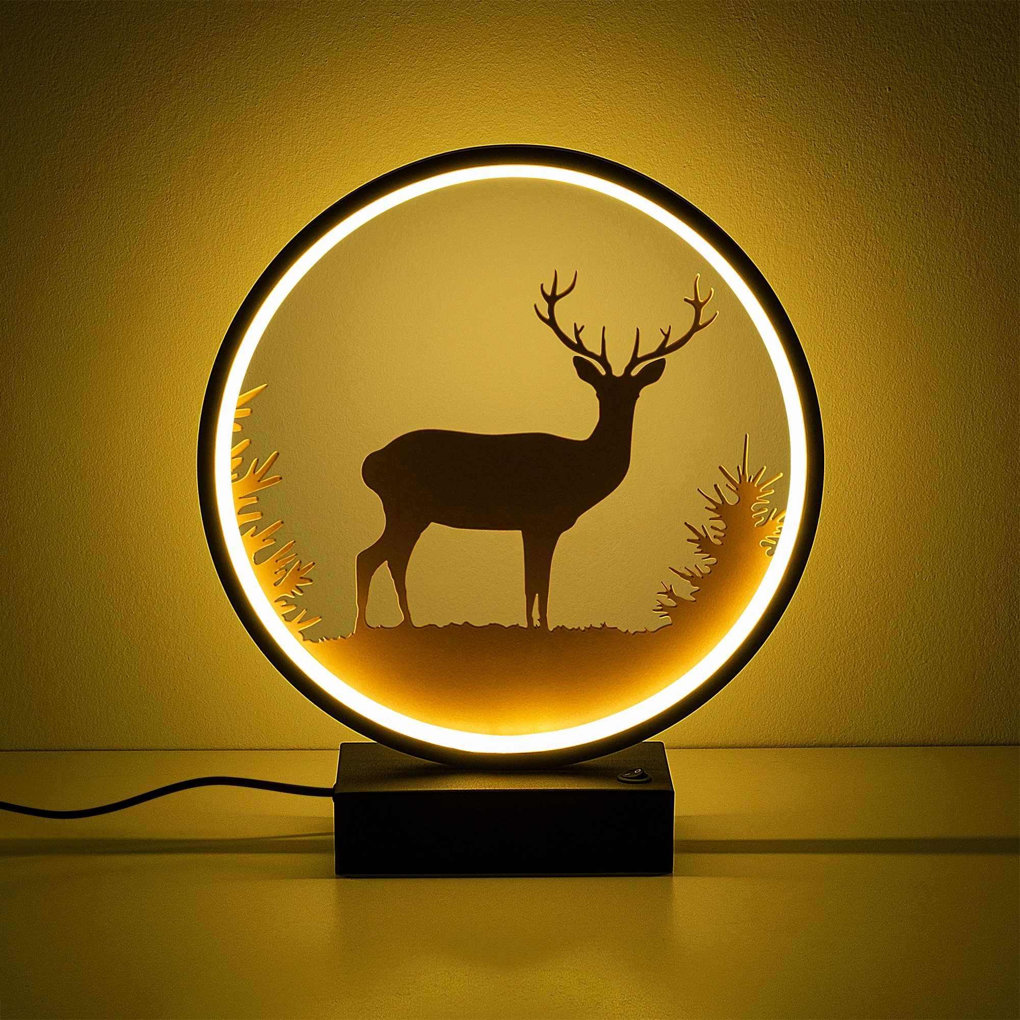 Llambë tavoline Opviq, XMAS7, e zezë dhe bakri, dizajn me drer