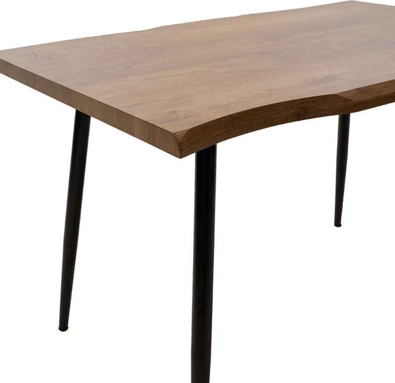 Tavolinë për ngrënie, MDF ngjyrë arre, këmbë metalike të zeza, 120x80x75 cm