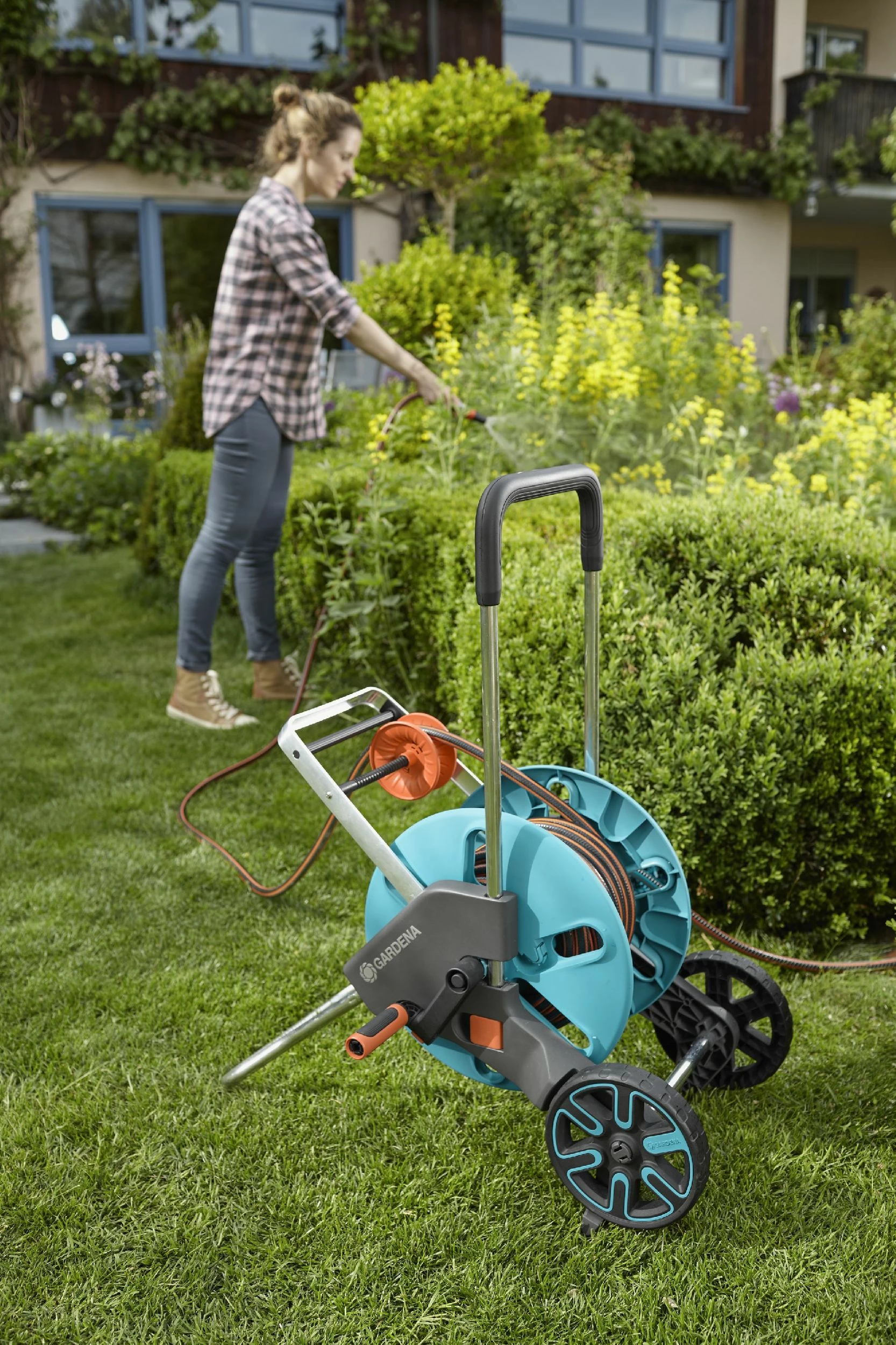 Karrocë për zorrë kopshti Gardena AquaRoll M Easy 18517-20, zorrë 20 m 13 mm, turkez